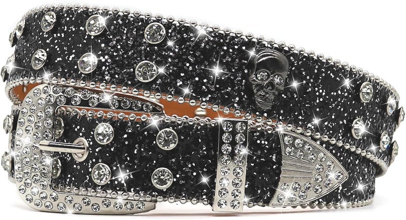 EVERBLTING Rhinestones Skull Belt Diamond Studded Skull Belt for Men Women Studded Cowgirl Belts Belts Skulls For Jean Pant - Image 1